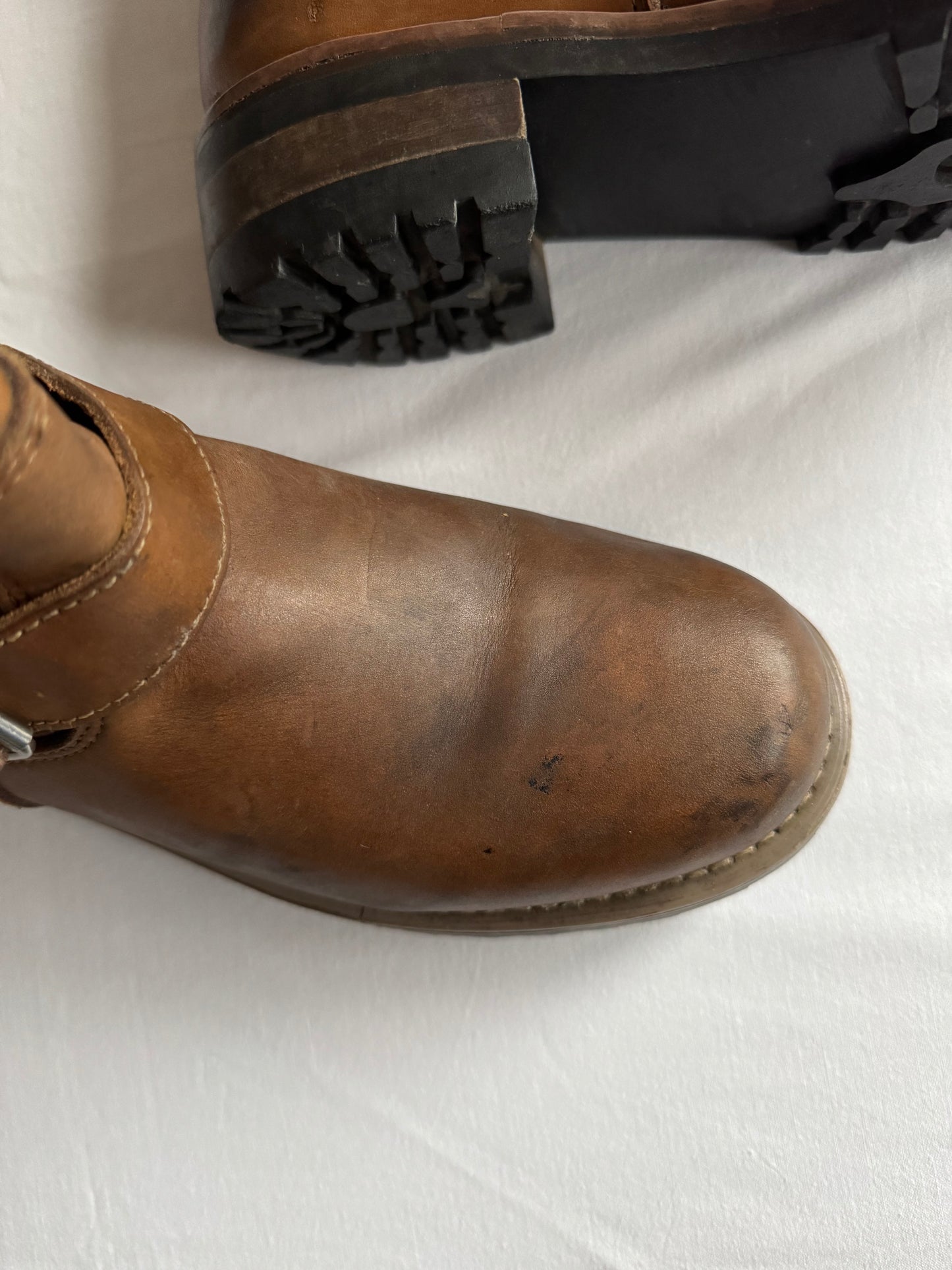 👷‍♂️ Cizme vintage din piele maro tip engineer | mărimea EU 42 (potrivit pentru EU 42.5-43)