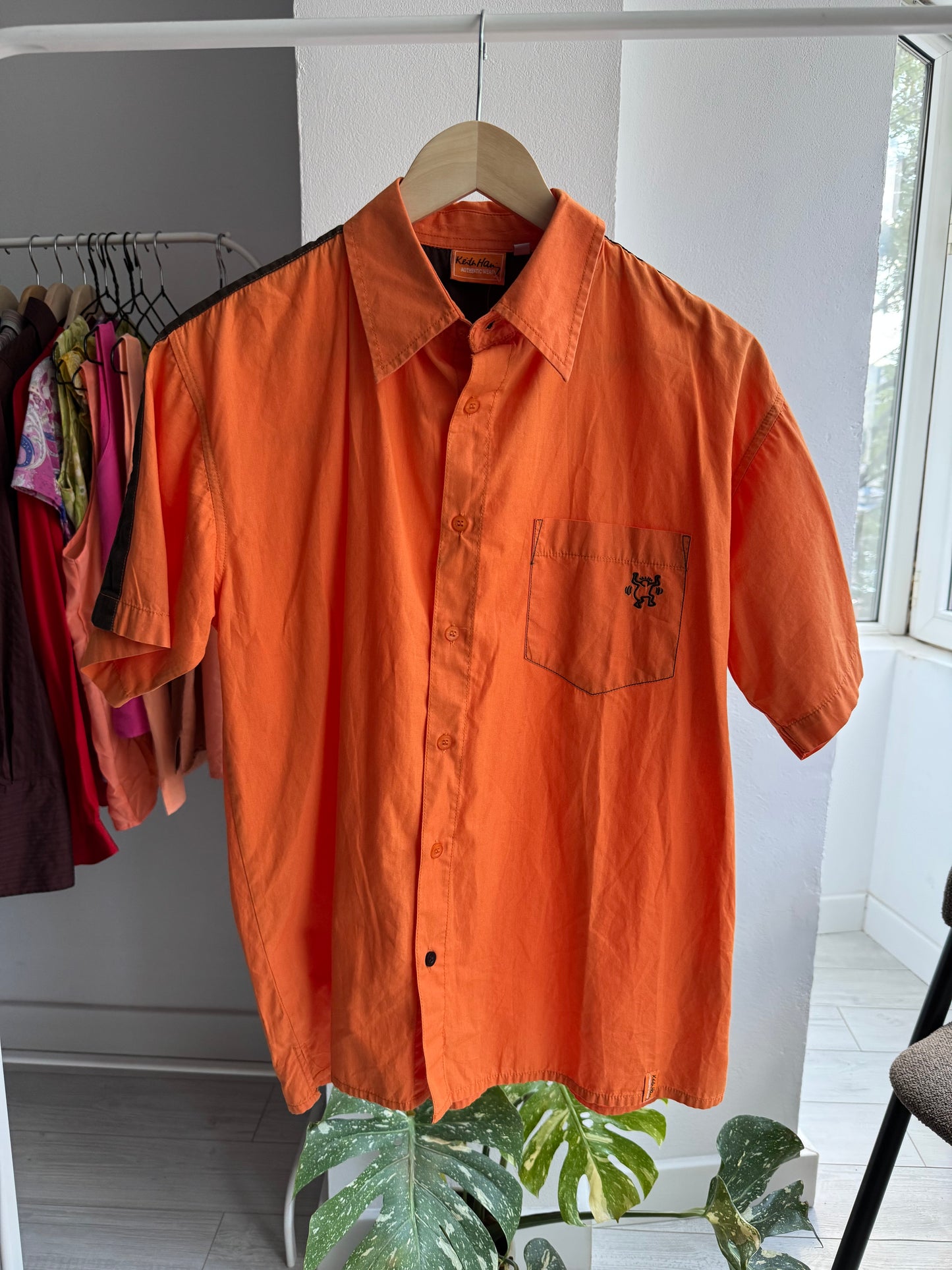🍊 Cămașă Keith Haring Print Portocaliu Vintage | Bumbac – M