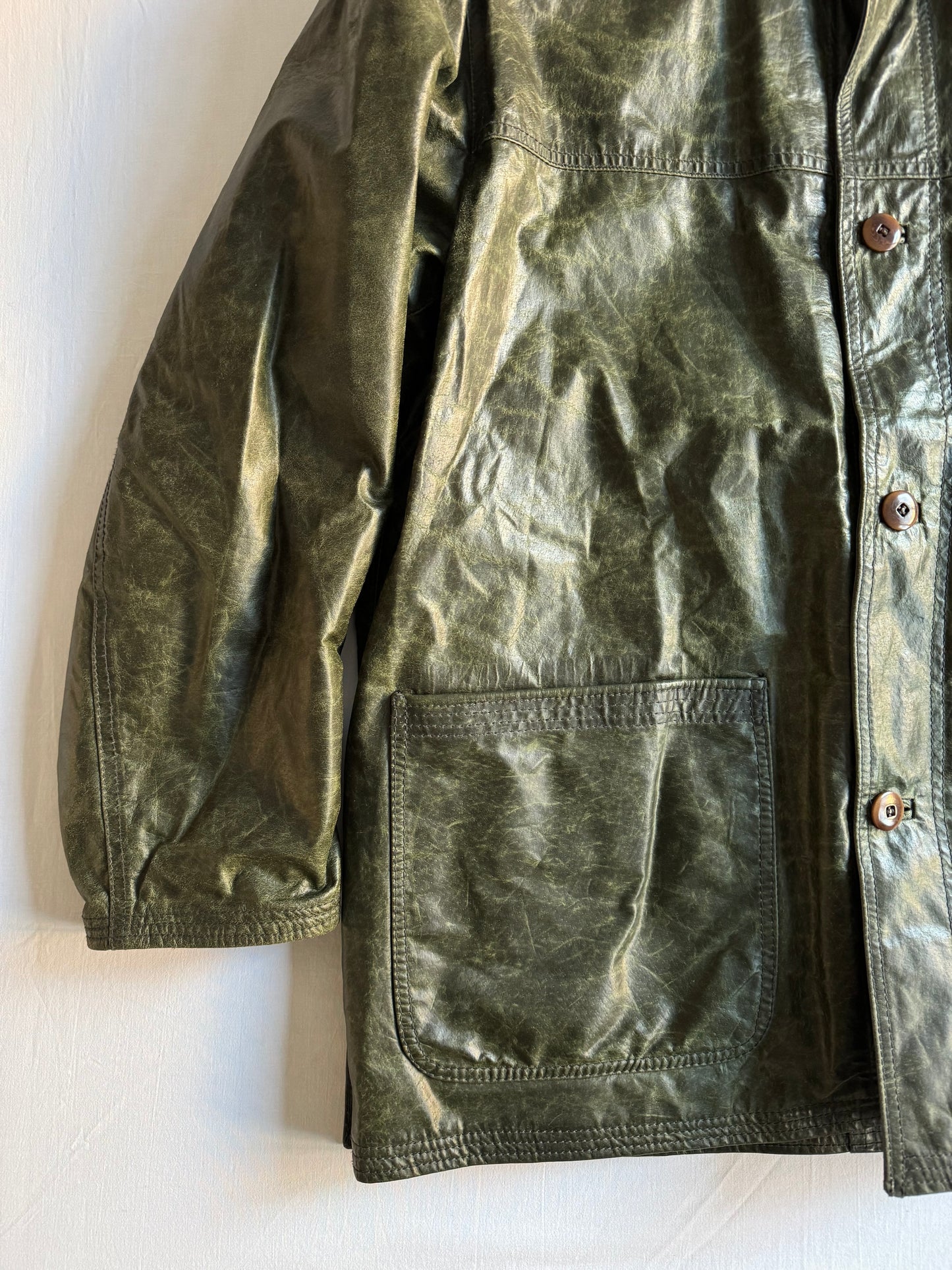 🌳 Chore Coat Vintage din Piele Cerată Verde Închis – Mărime XL