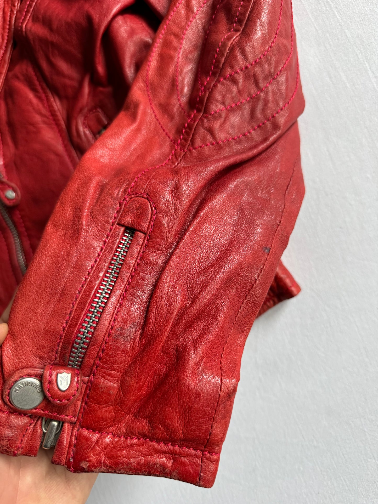 ❤️ Geacă Biker Y2K Damă din Piele Roșie – EU 38 (M)