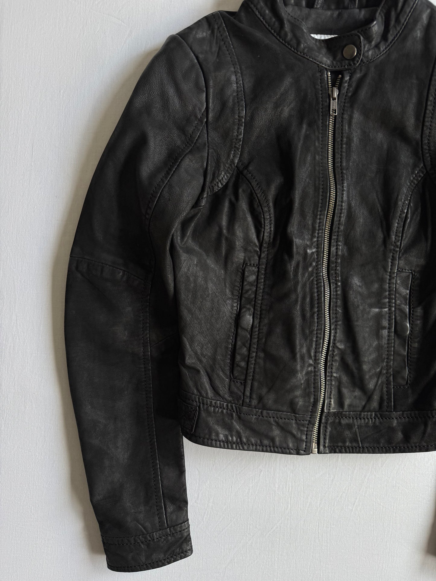 🏍️ Geacă Biker Y2K Damă din Piele Neagră – XS