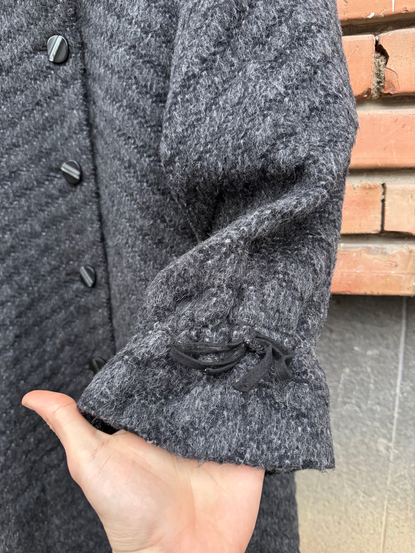 🦙 Palton Vintage Damă Gri Texturat din Lână și Alpaca – IT 46 (M/L)