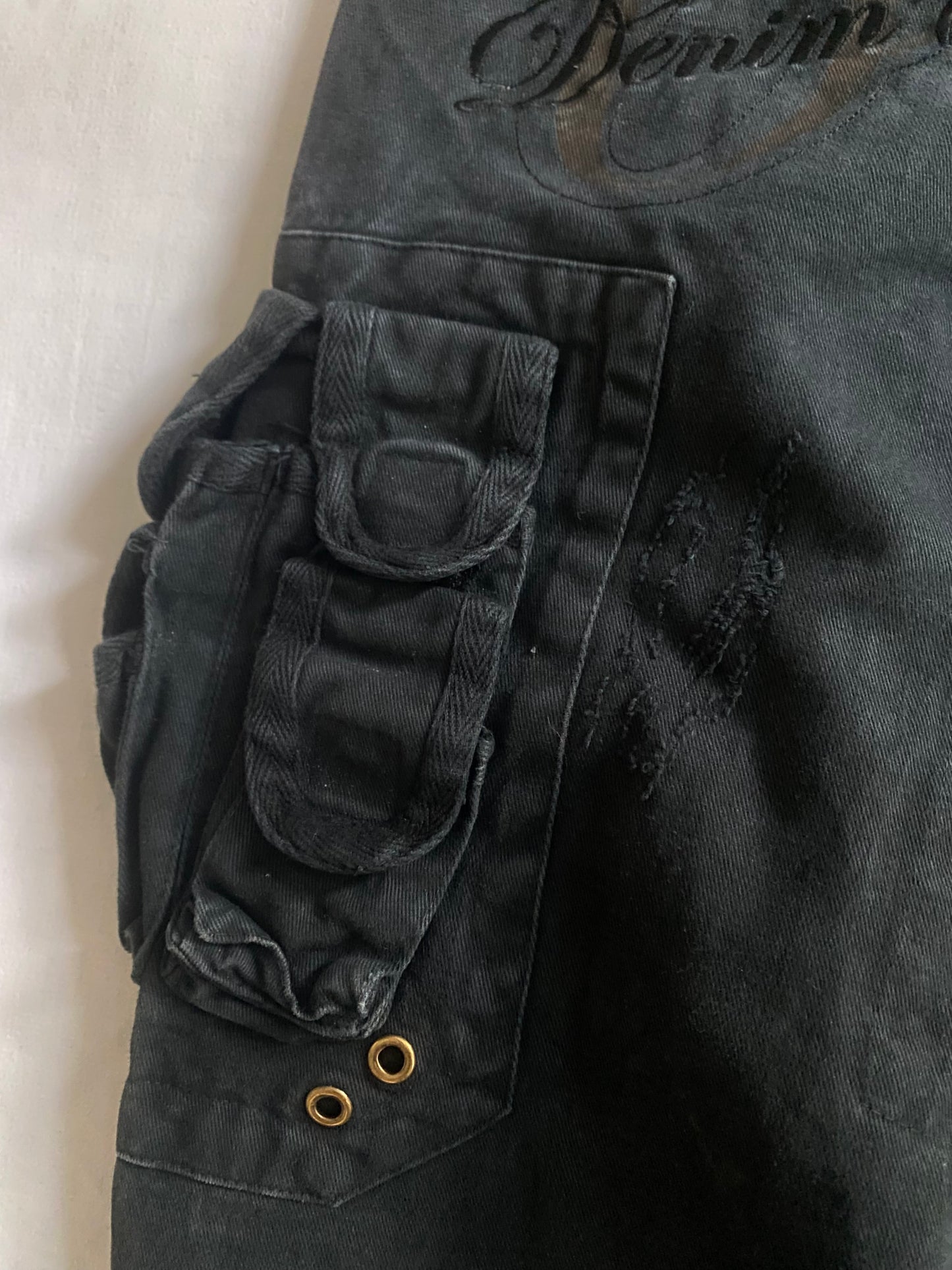 🔩 Y2K Utility Washed Black Cargo Pants – Heavy Cotton