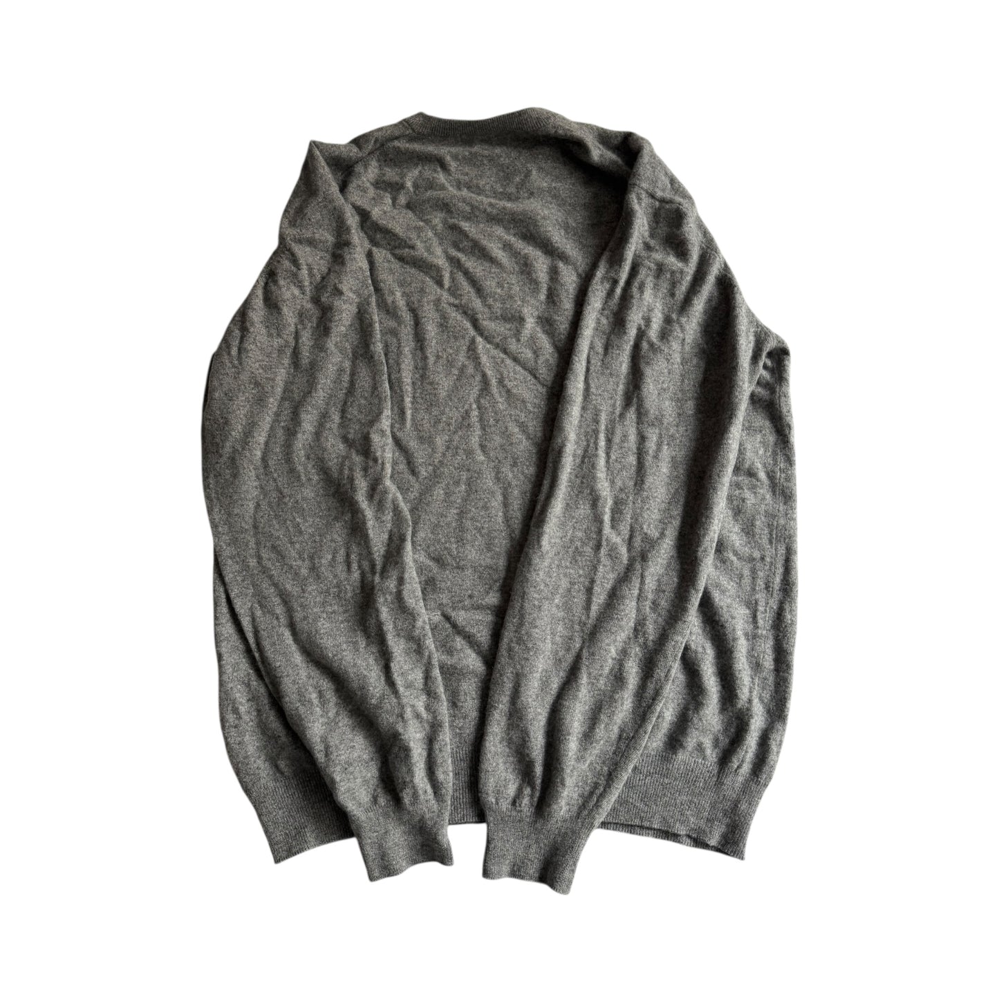 🩶 Pulover Gri cu Guler în V – Amestec Merino, Angora & Cașmir – Mărime L