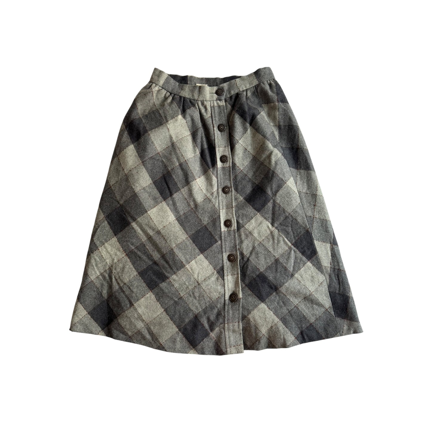 🐭 Fustă Vintage din Lână Gri în Carouri – S (IT 42)