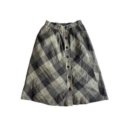 🐭 Fustă Vintage din Lână Gri în Carouri – S (IT 42)