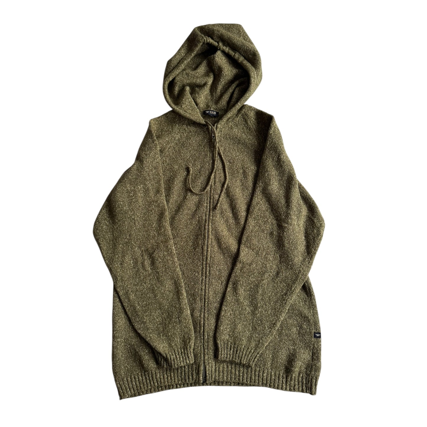 🧶 Hoodie Y2K Bărbați Verde Închis Tricotat din Lână Virgină și Mătase – S