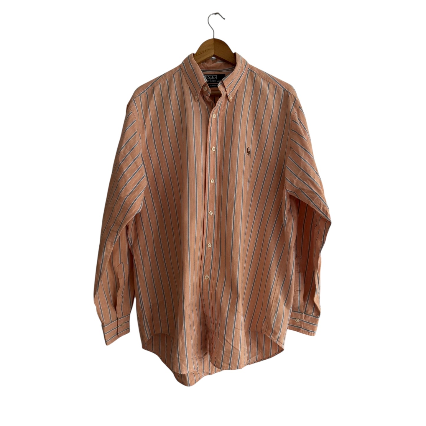 👔 Cămașă vintage Ralph Lauren în dungi somon (Mărime L)