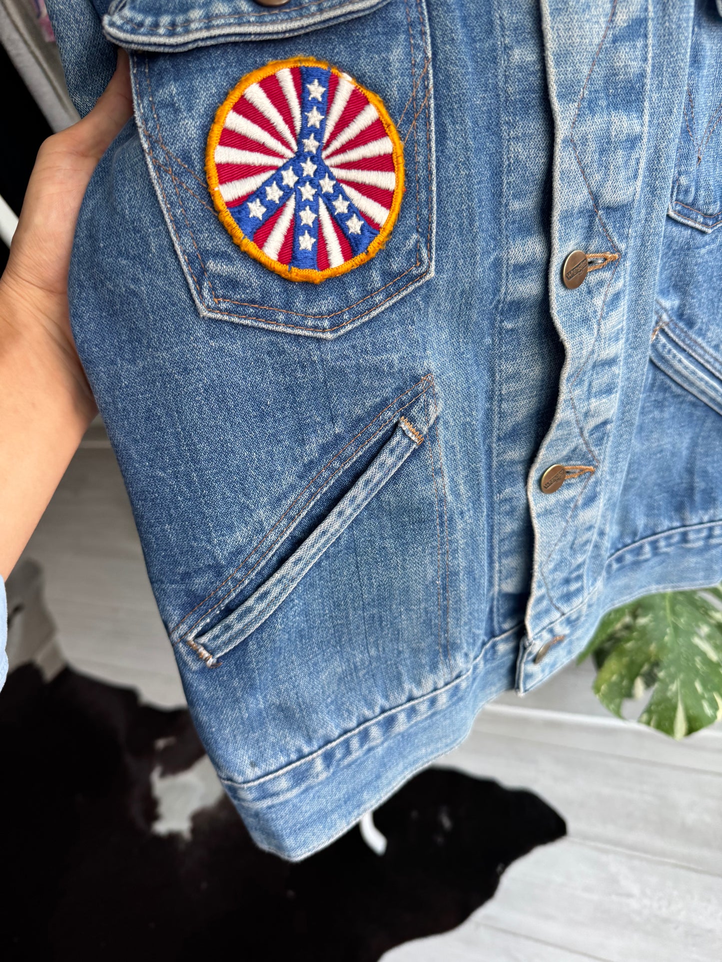 🤠 Vintage Wrangler Geacă Denim Anii '70 – S/M Bărbați