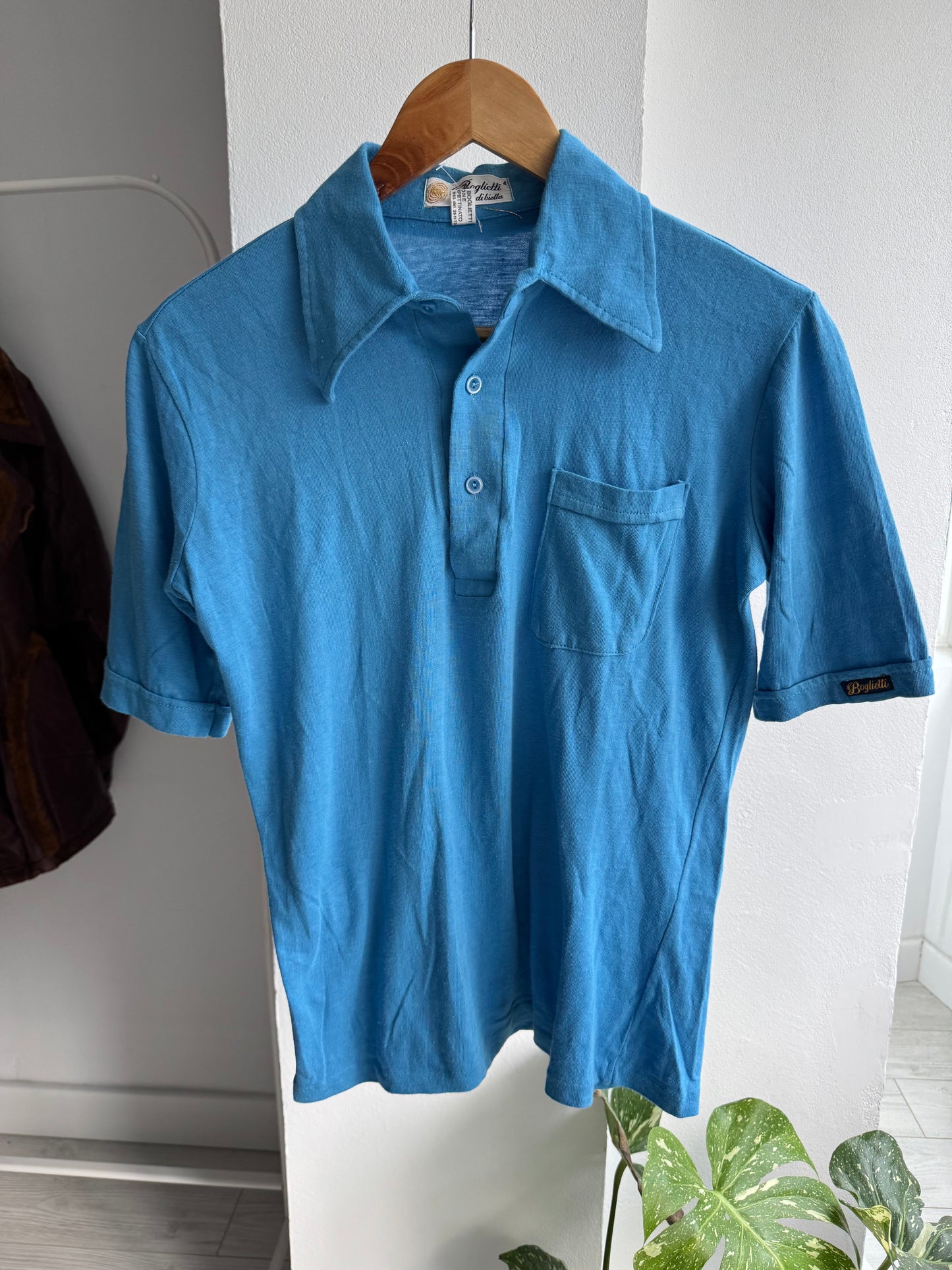 👕 Tricou Polo Vintage Anii ’70 Aqua Blue – Made in Italy – L Damă