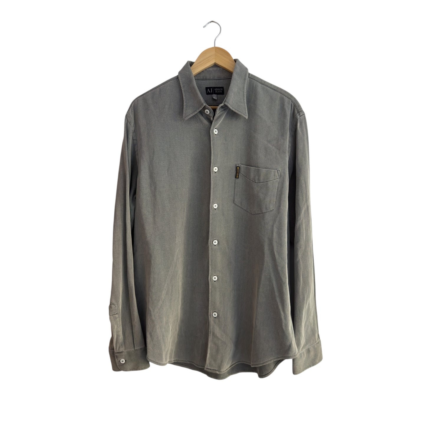 🦅 👔 Cămașă Vintage Armani gri metalic – Mărimea XL – Made in Romania