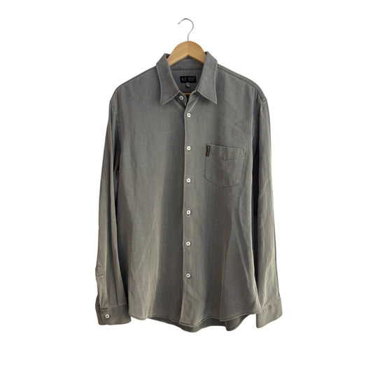 🦅 👔 Cămașă Vintage Armani gri metalic – Mărimea XL – Made in Romania