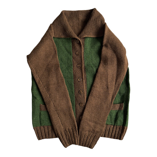 🧶 Cardigan Vintage Damă Verde și Maro din Blend de Lână – XS / S