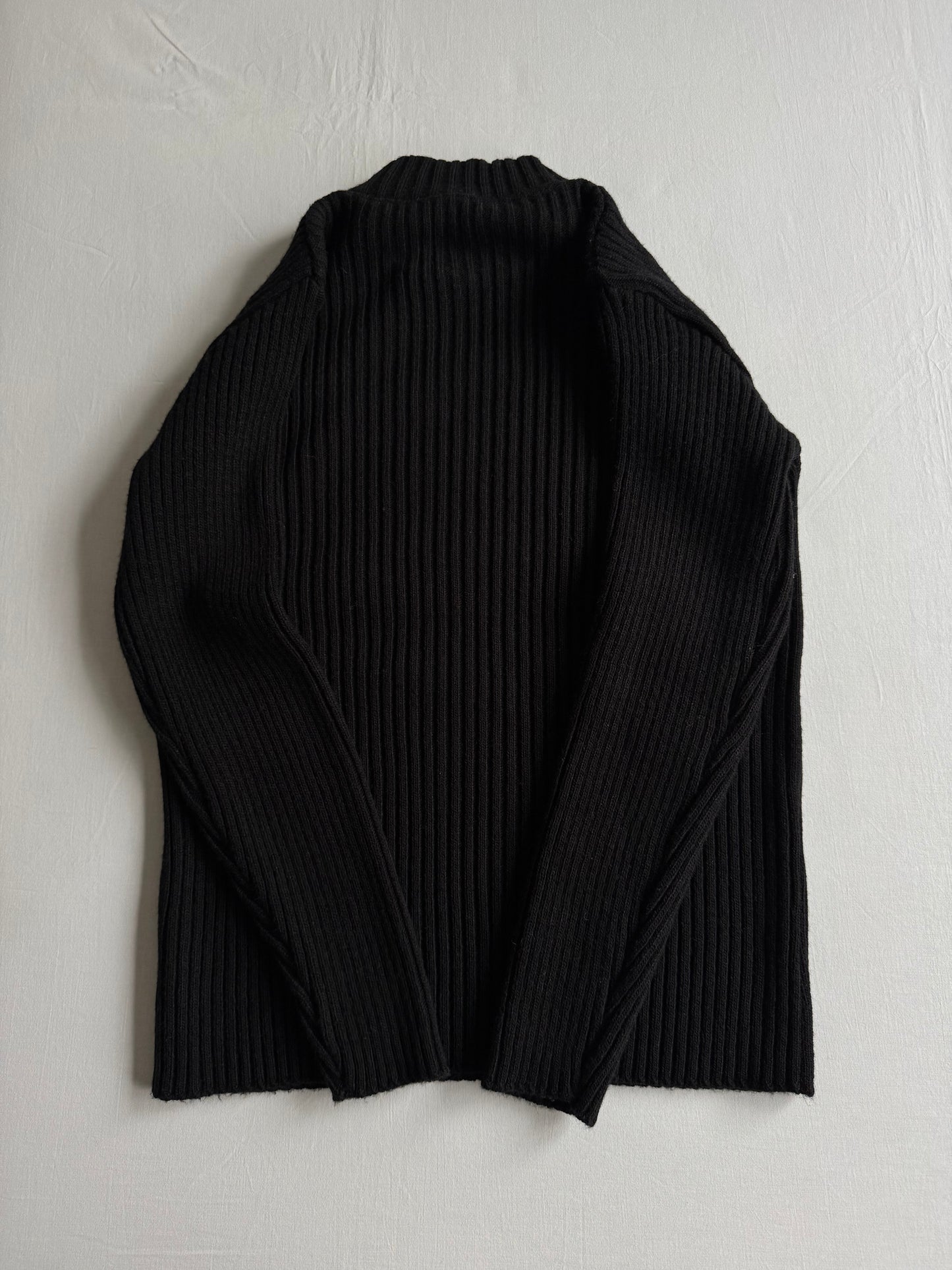 🧶 Pulover Y2K Bărbați Negru din Blend de Lână cu Fermoar Diagonal – M