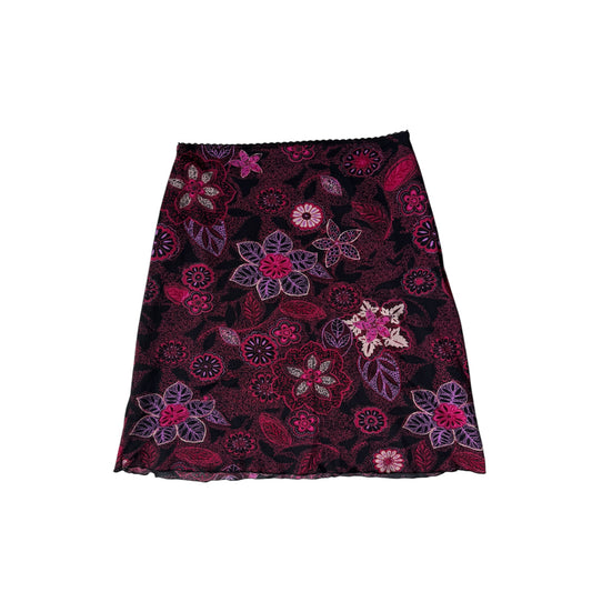 🌸 Fustă Y2K Floral Printed Mesh – EU 36 (S Damă)