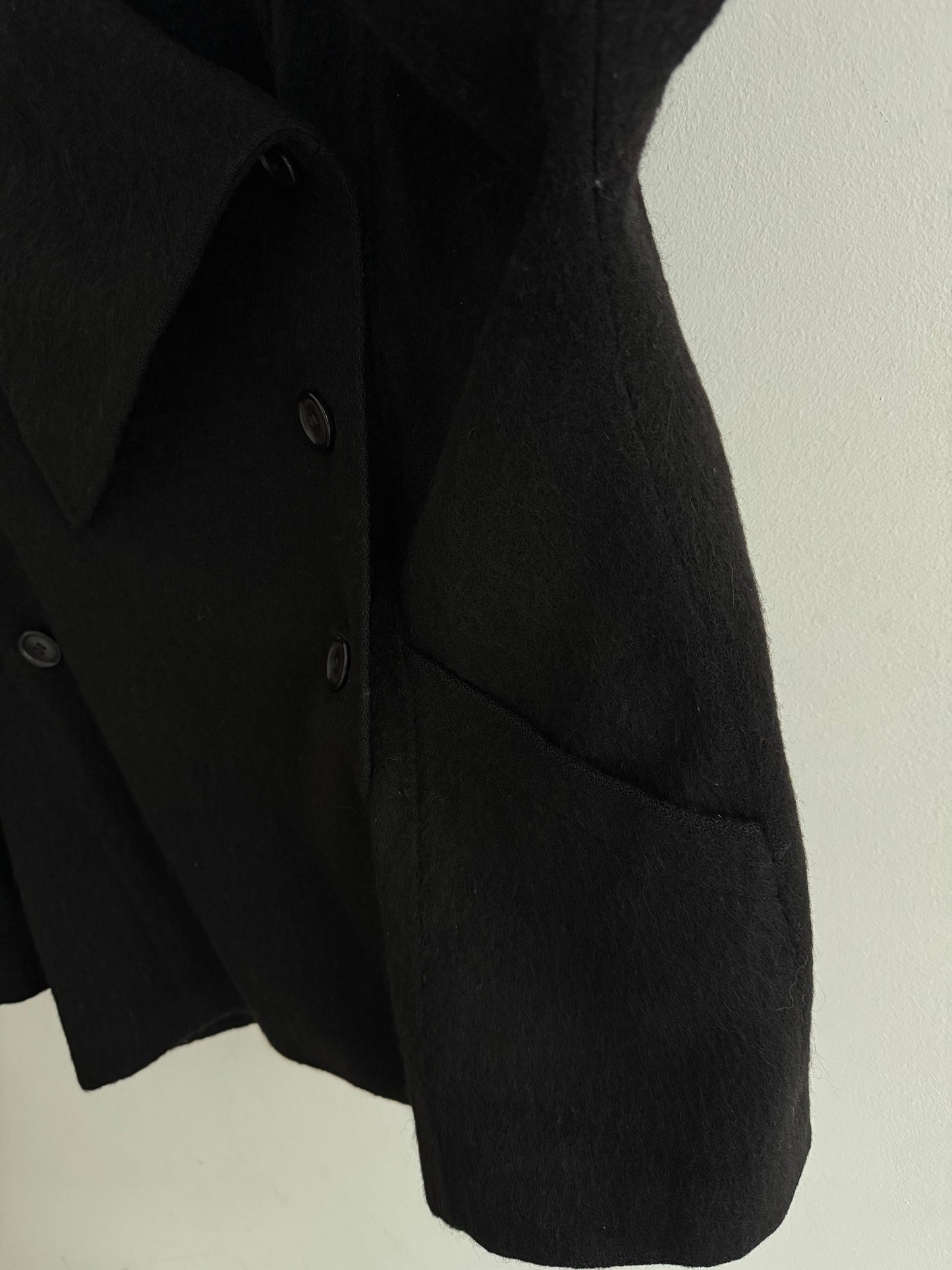 🐐 Palton Scurt Vintage Asimetric Negru din Mohair și Lână Pură – IT 46 (L Damă)