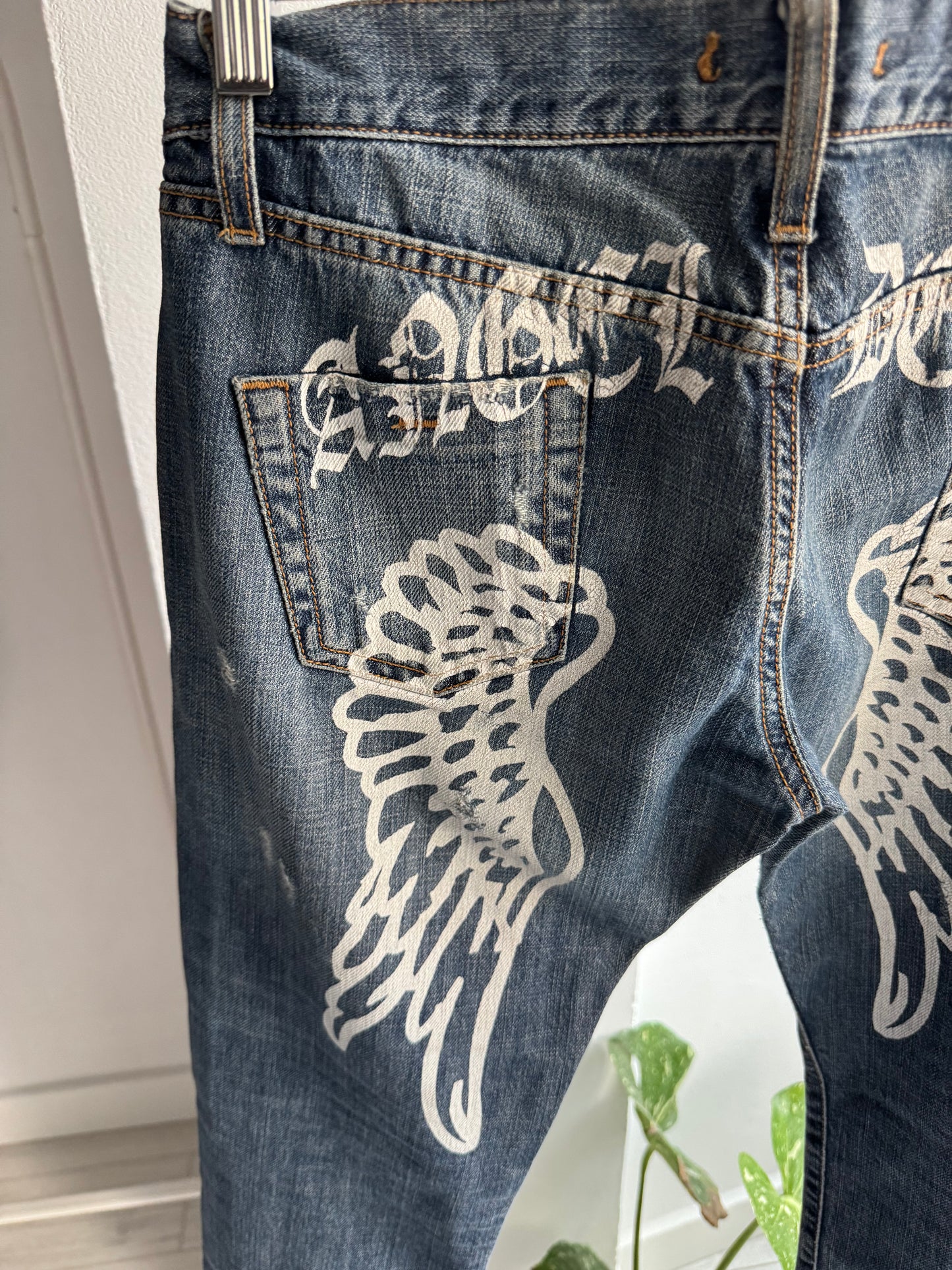 👖 Y2K Angel Devil Printed Jeans – W31 – Made in Italy