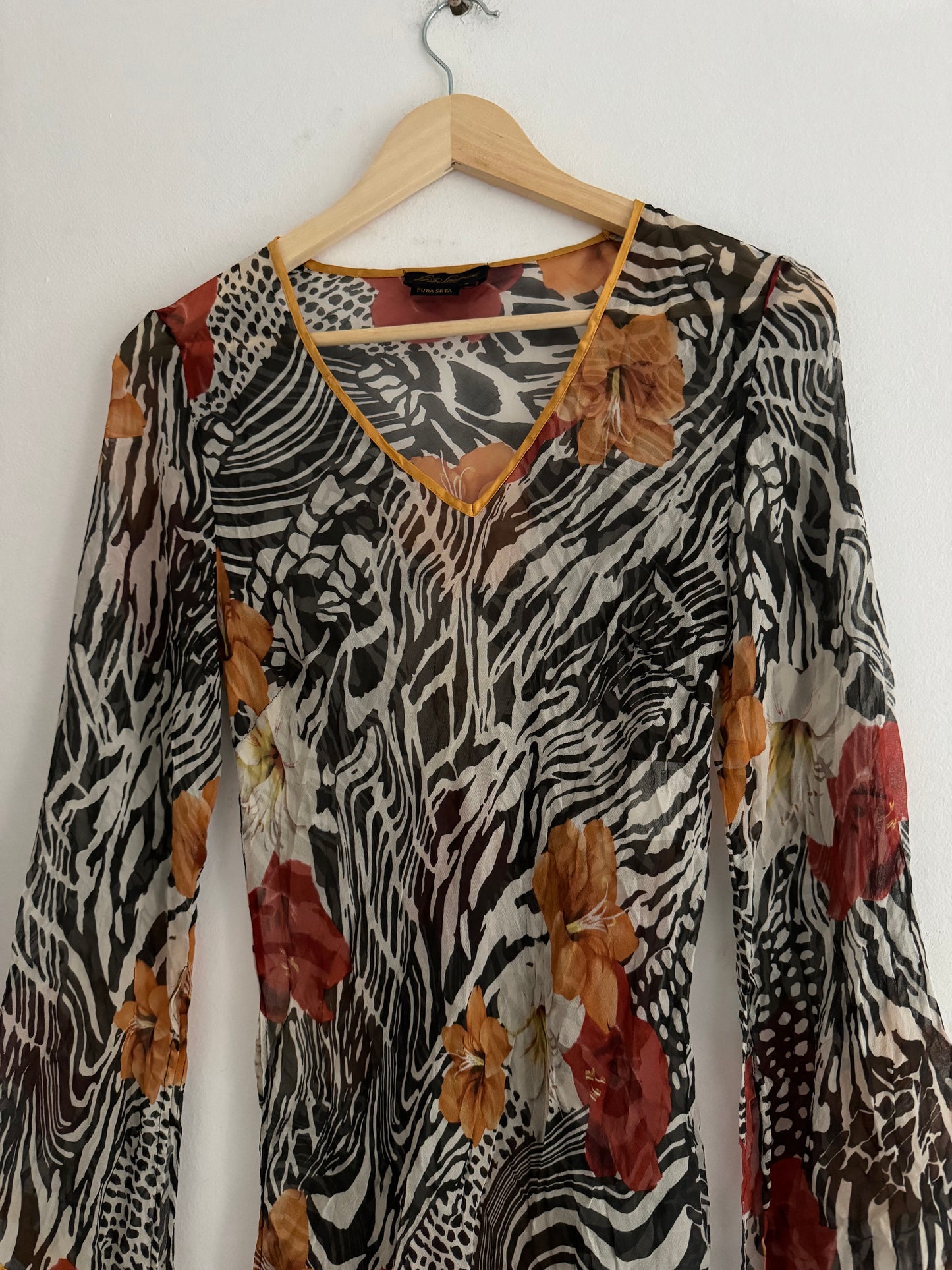 💐 🦓 Top Y2K Damă Luisa Spagnoli din Mătase cu Imprimeu Animal & Floral – S