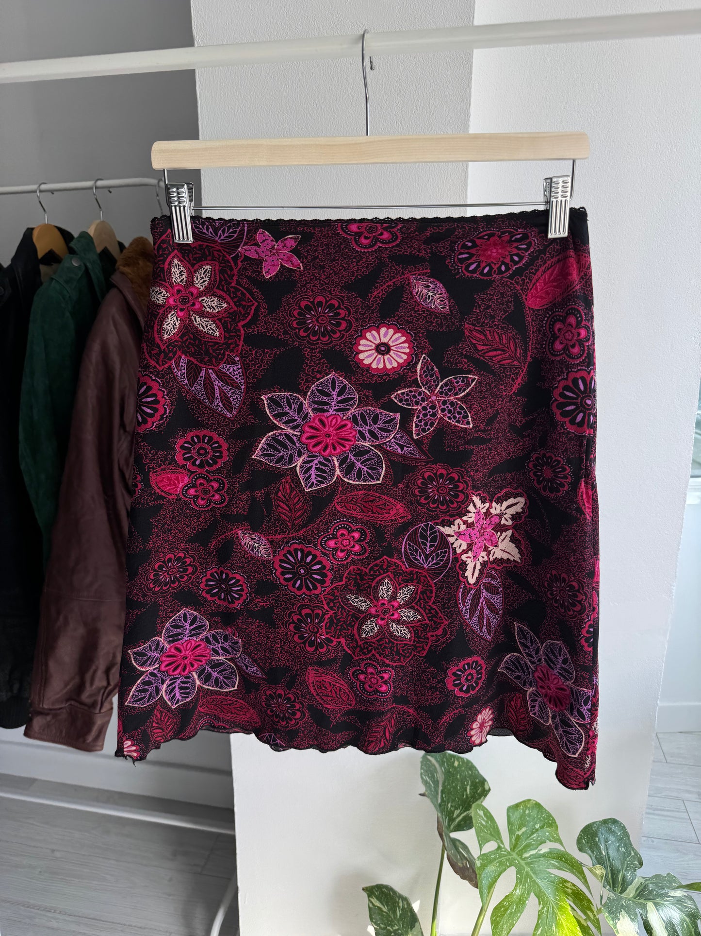🌸 Fustă Y2K Floral Printed Mesh – EU 36 (S Damă)