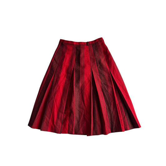 🍒 Fustă Vintage Plisată Roșie din Lână Virgină – L (IT 46)