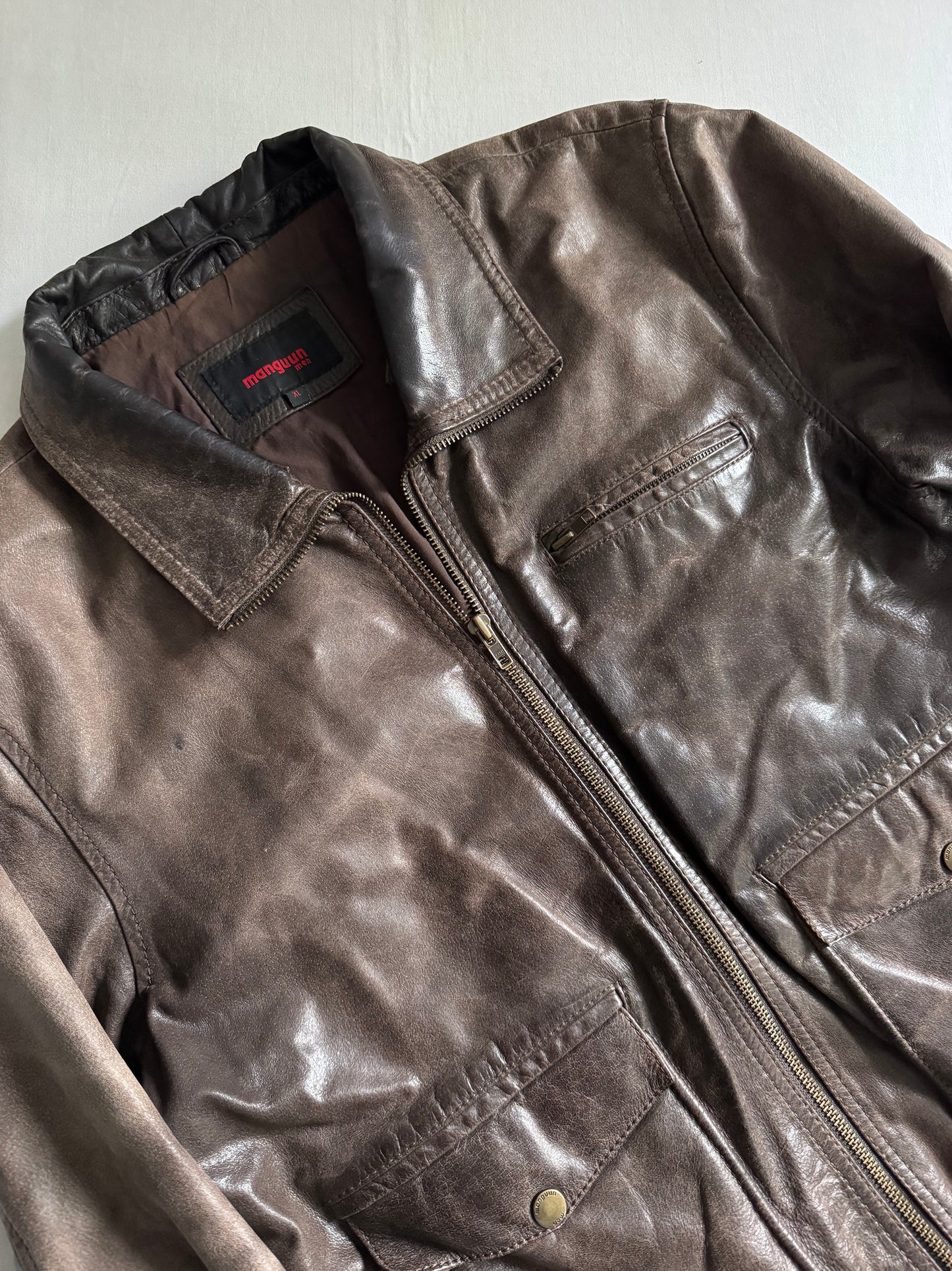 🧥 Jachetă vintage din piele maro – mărimea XL