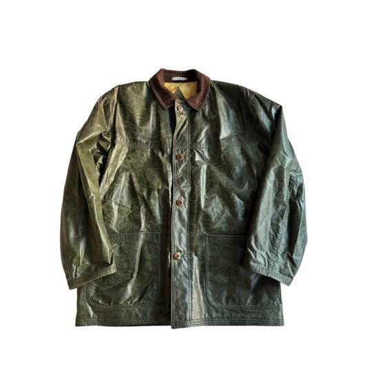 🌳 Chore Coat Vintage din Piele Cerată Verde Închis – Mărime XL