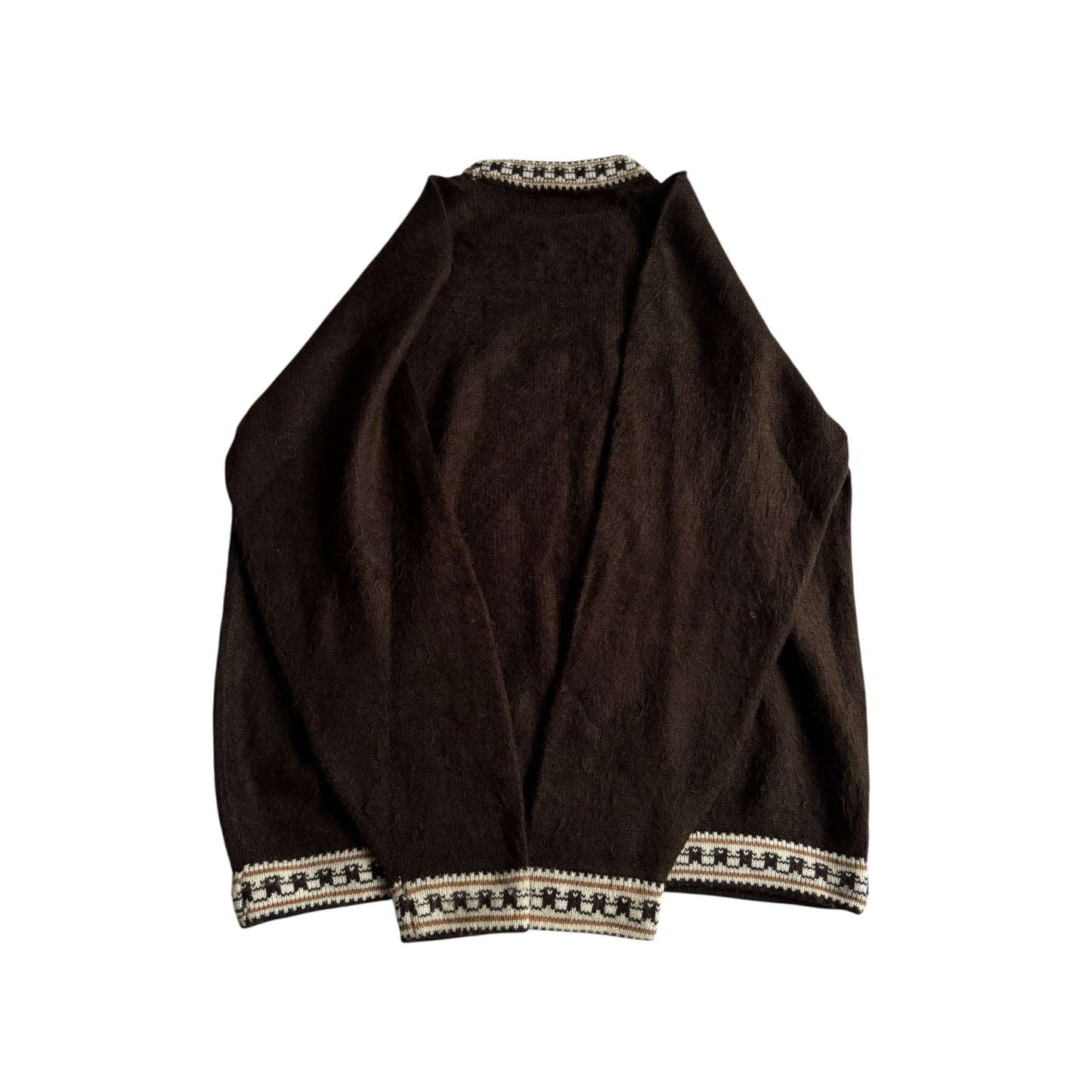 🧶 🦙 Pulover Vintage Bărbați Maro Închis din Alpaca – L