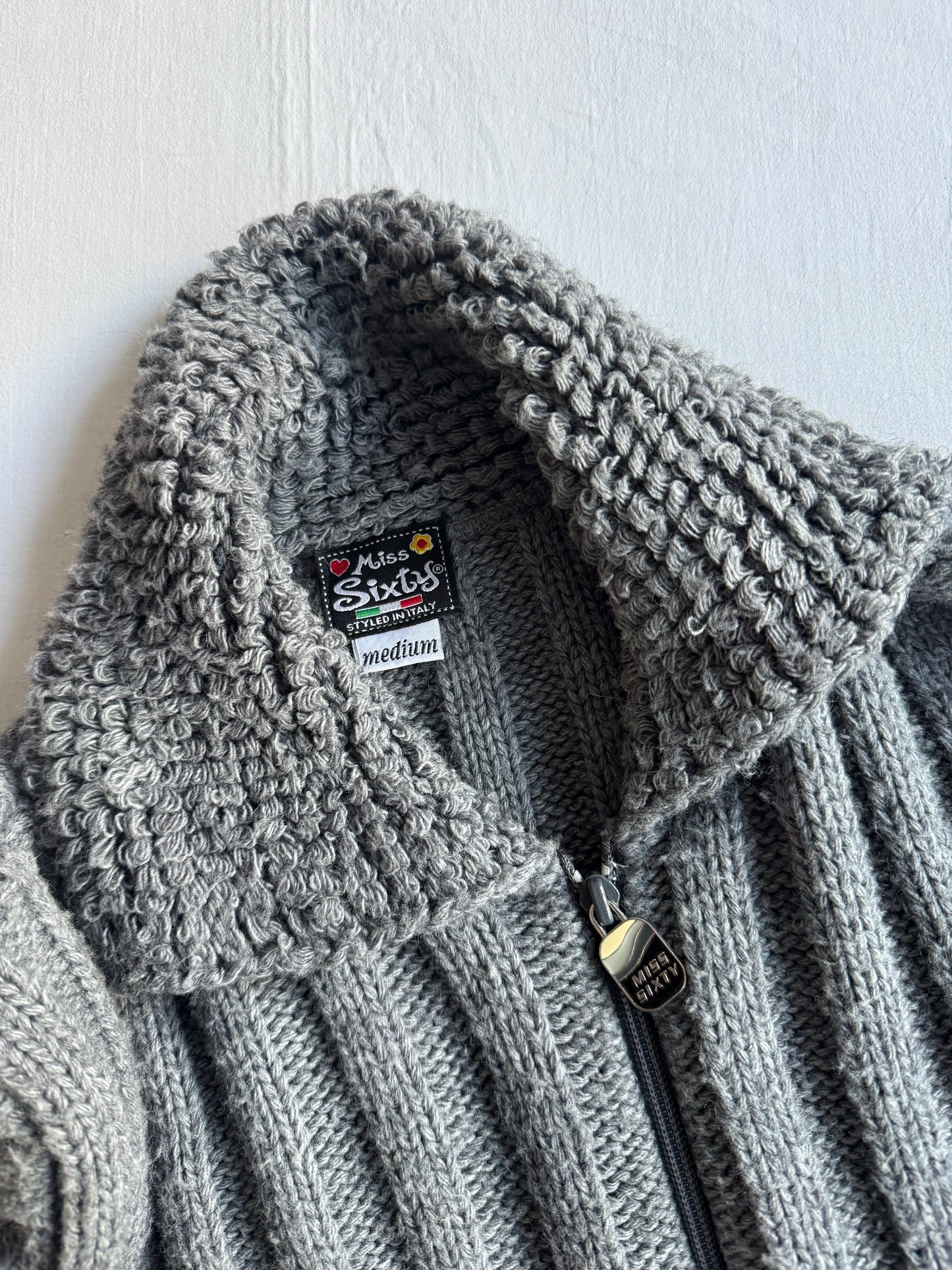 🐭 Cardigan Y2K Gri din Blend Lână Miss Sixty – M