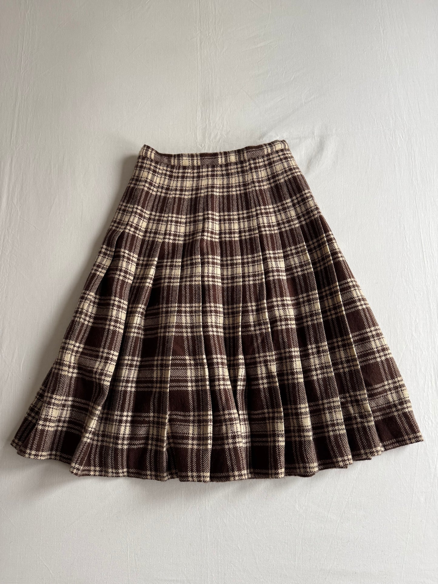 🪵 Fustă Vintage Damă din Lână cu Model Tartan Maro – aprox. S