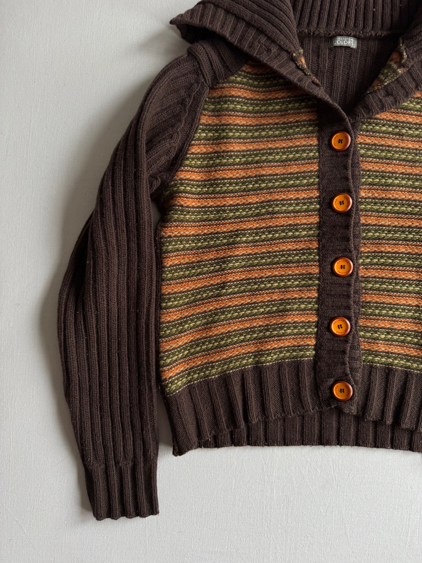 🧶 Cardigan Y2K Damă Maro din Lână cu Model Striped – S