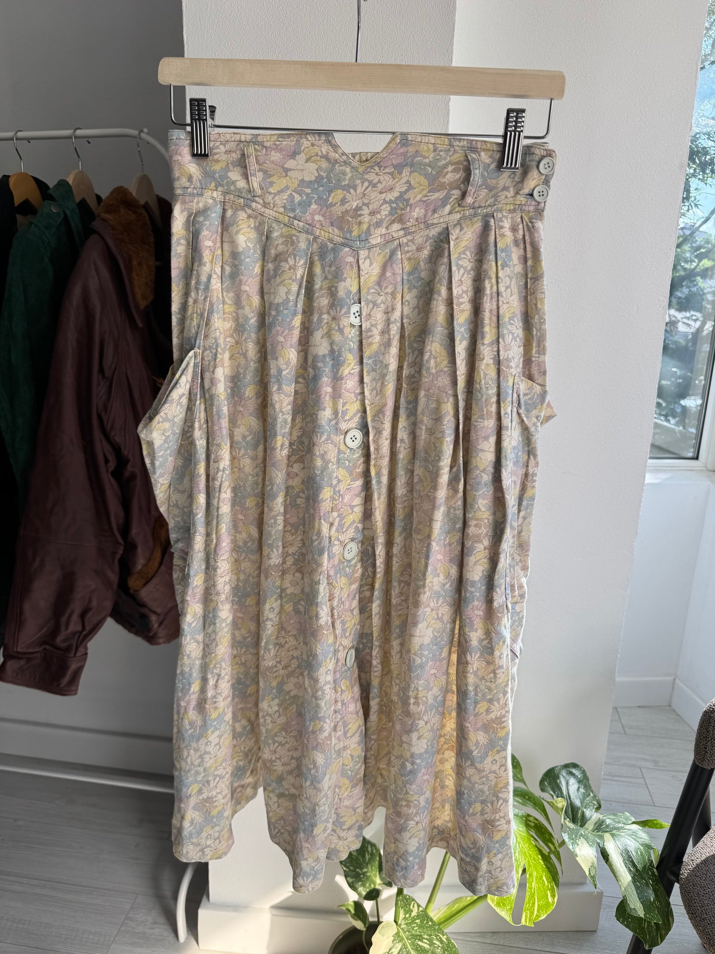 🌸 Fustă Vintage Floral Printed cu Buzunare Laterale – XS/S Damă