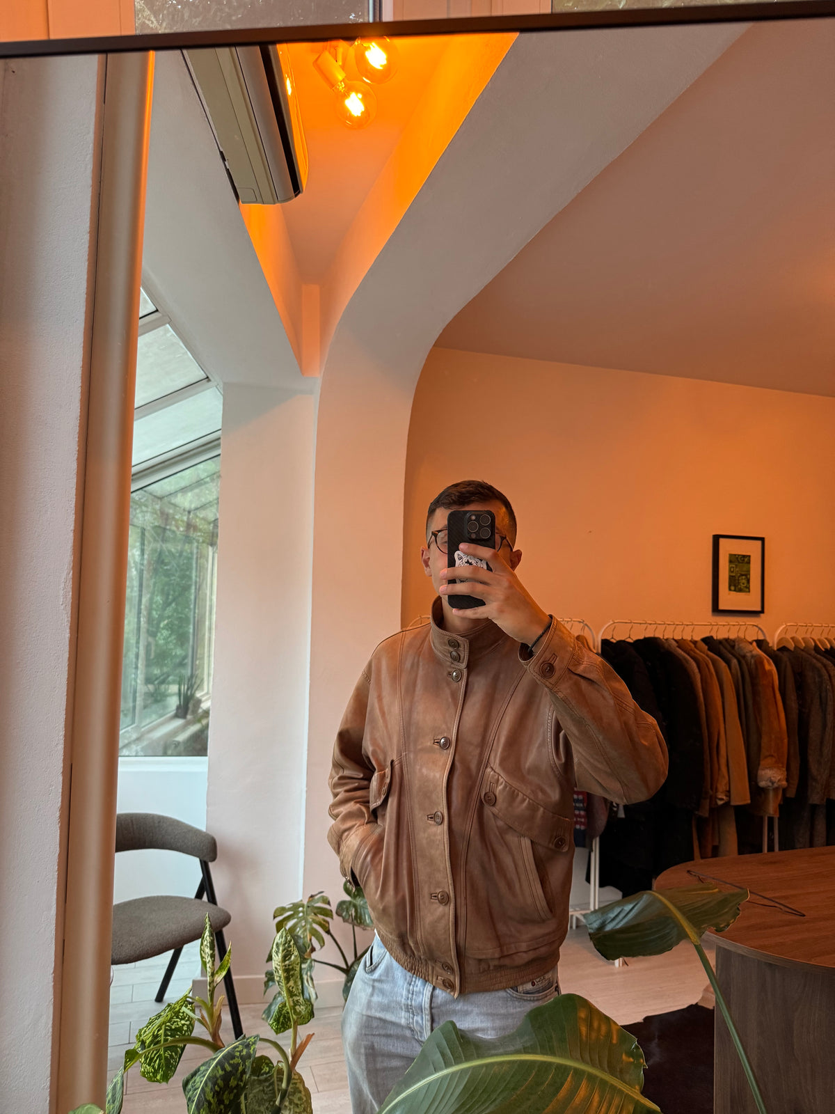 Jachetă Piele Naturală Maro Vintage Bărbați | L (50)