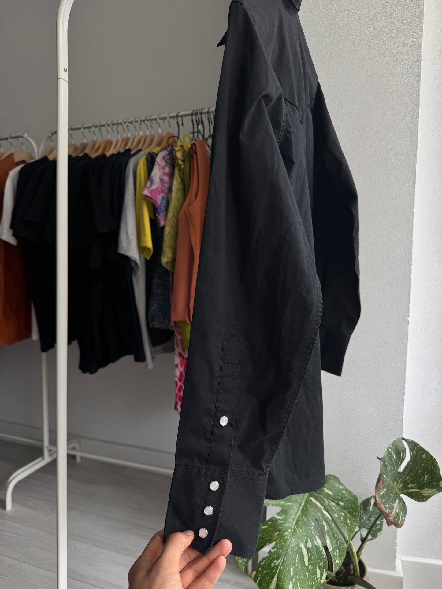 🤠 Cămașă Cowboy Vintage Neagră | broderie Cal & Nasturi Snap – S Bărbați