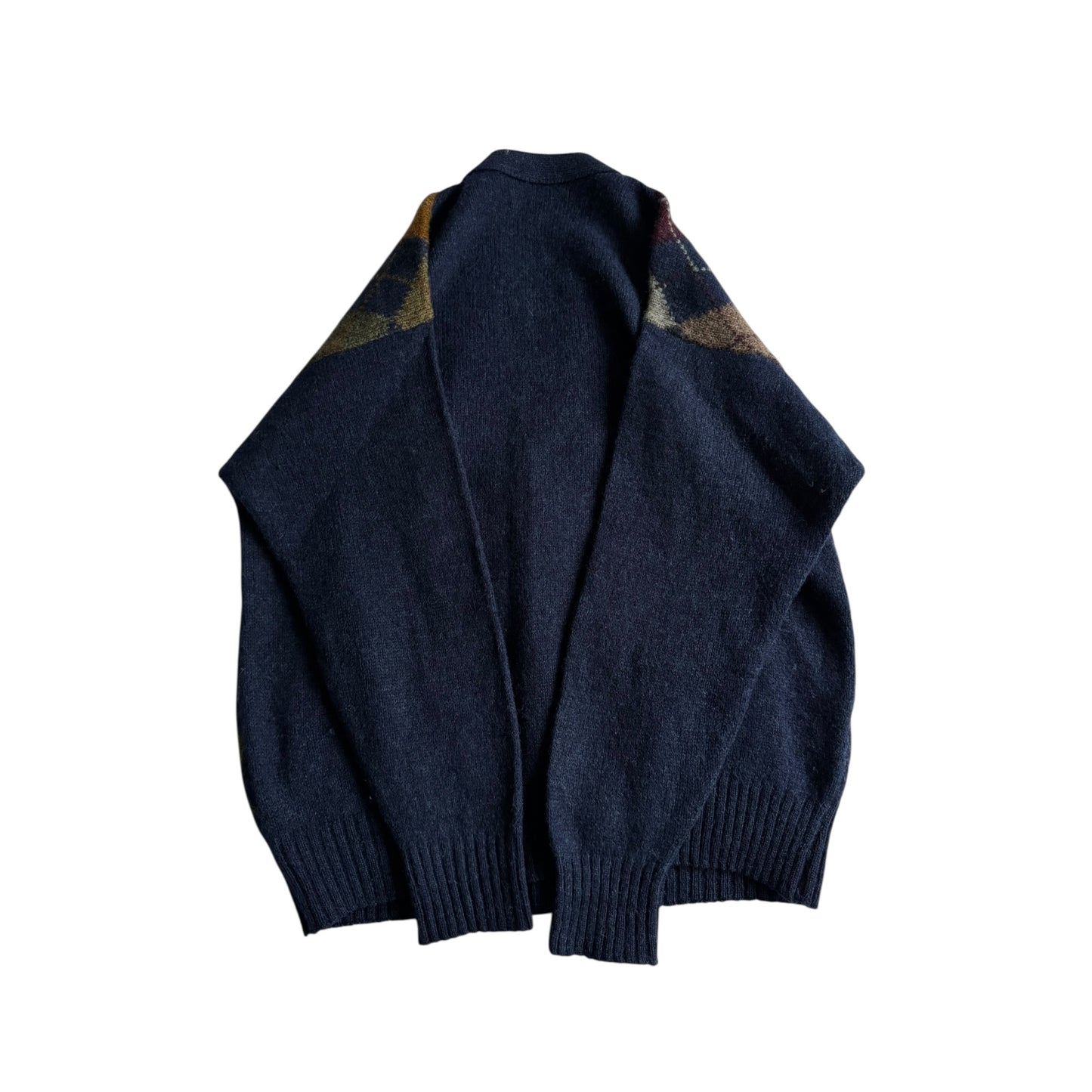 🧶 Cardigan Vintage Bărbați Navy din Lână Virgină cu Pattern Argyle – L