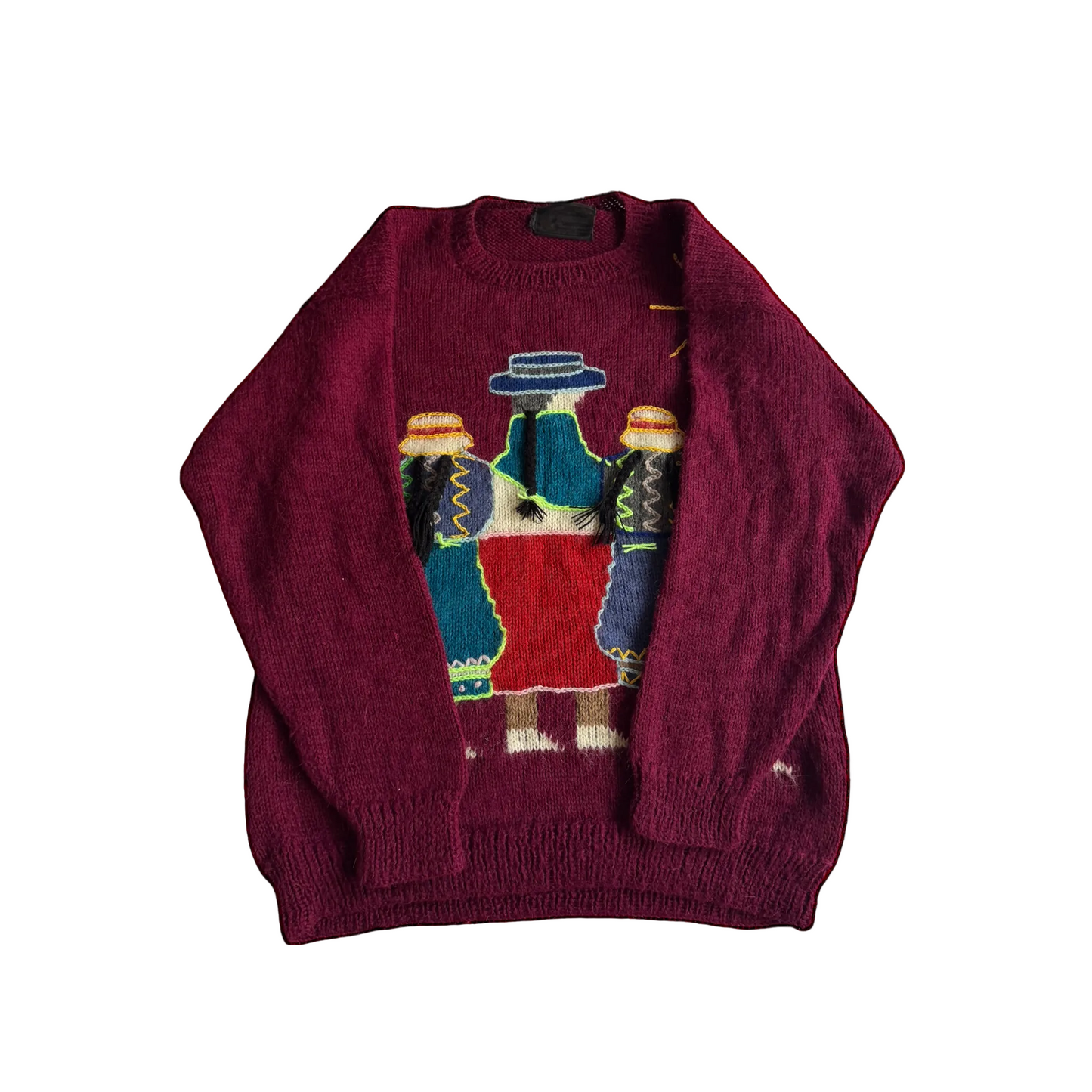 🧶 Pulover Vintage Tradițional Peruvian din Alpaca – L