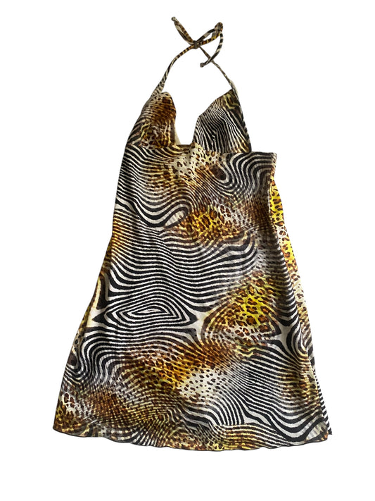 🐆 Top Animal Print Y2K din Lycra – Mărime M – Cu Legătura la Gât
