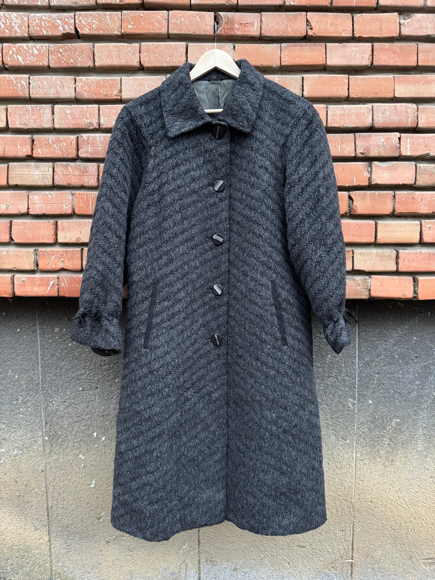 🦙 Palton Vintage Damă Gri Texturat din Lână și Alpaca – IT 46 (M/L)