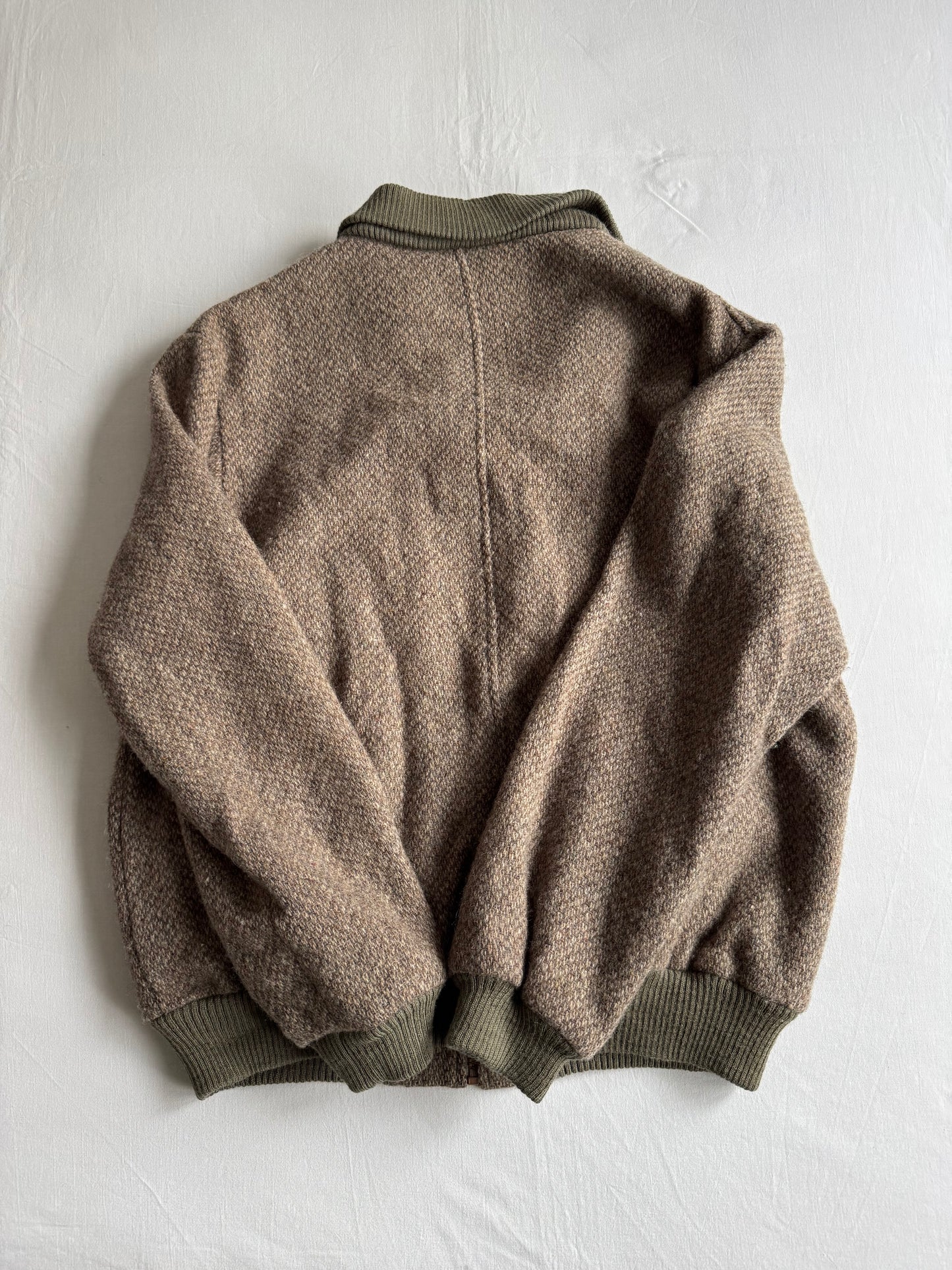 🧥 Jachetă Vintage Tip Bomber Texturată din Lână Virgină pentru Bărbați – L (EU 52)