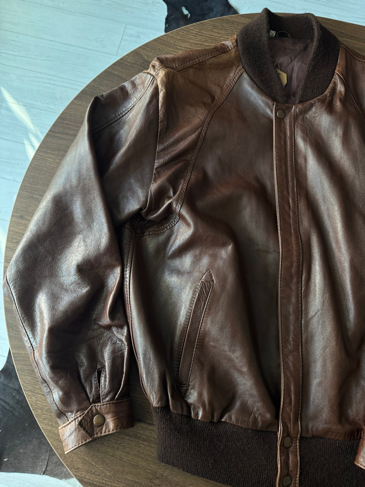 Geacă Bomber Vintage Maro Coniac Închis | L Bărbați
