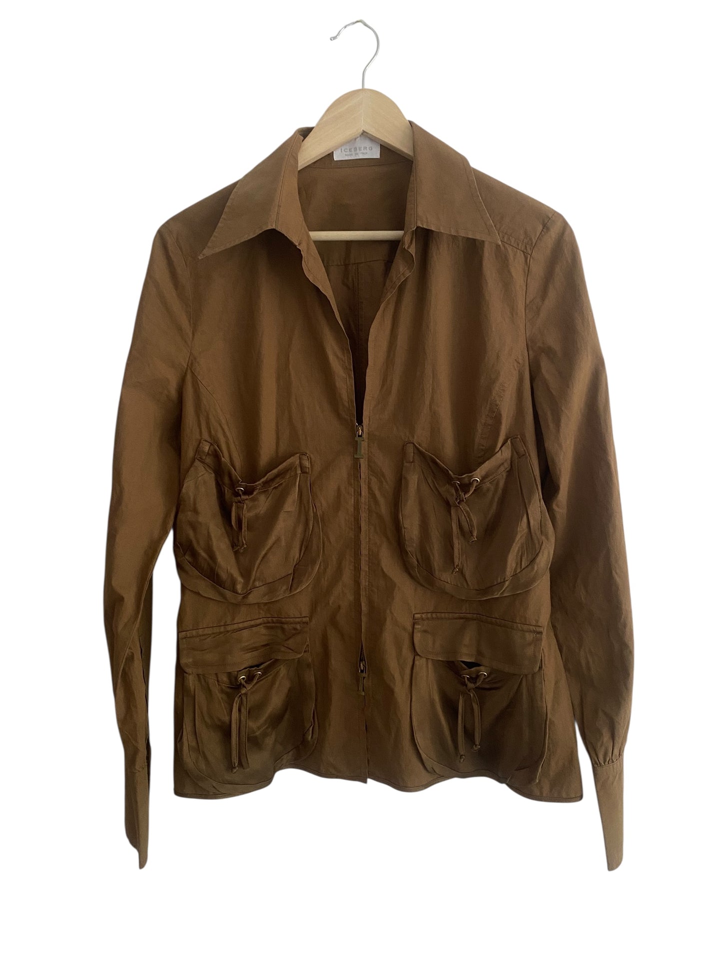 🧥 Geacă Vintage Iceberg din Bumbac Maro – Guler Stil ’70 – Mărime L