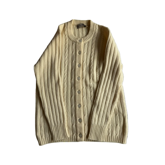 🧶 Cardigan Vintage Damă Alb Natural din Lână Geelong Lambswool – aprox. S / M