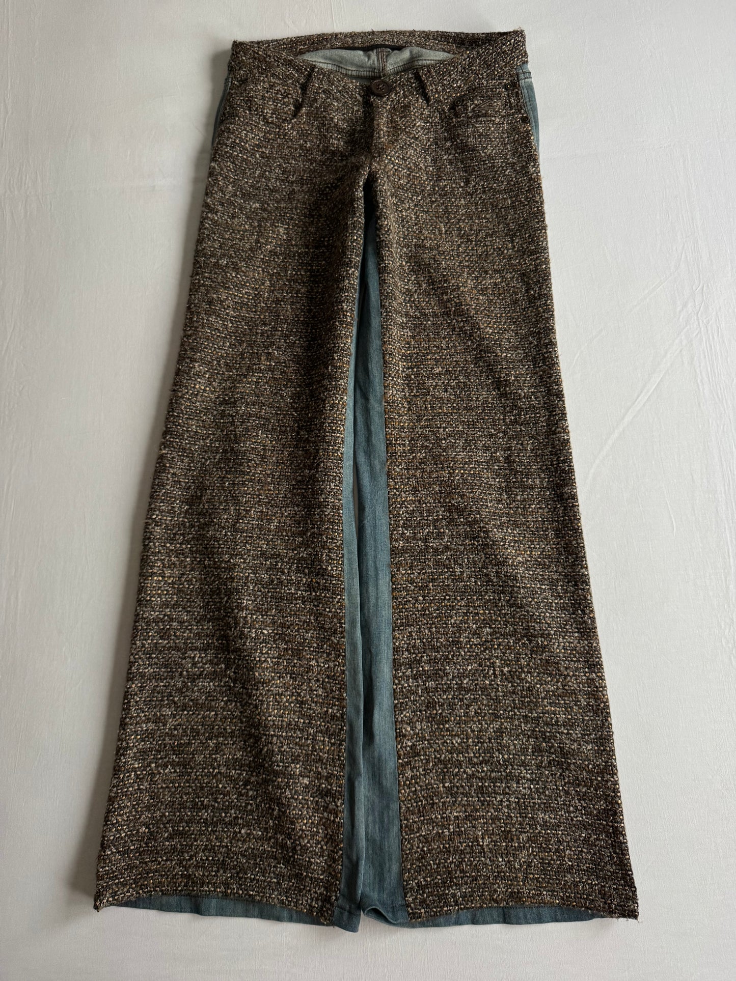 🪵 Jeans Y2K Damă Flared din Tweed și Denim – US 28