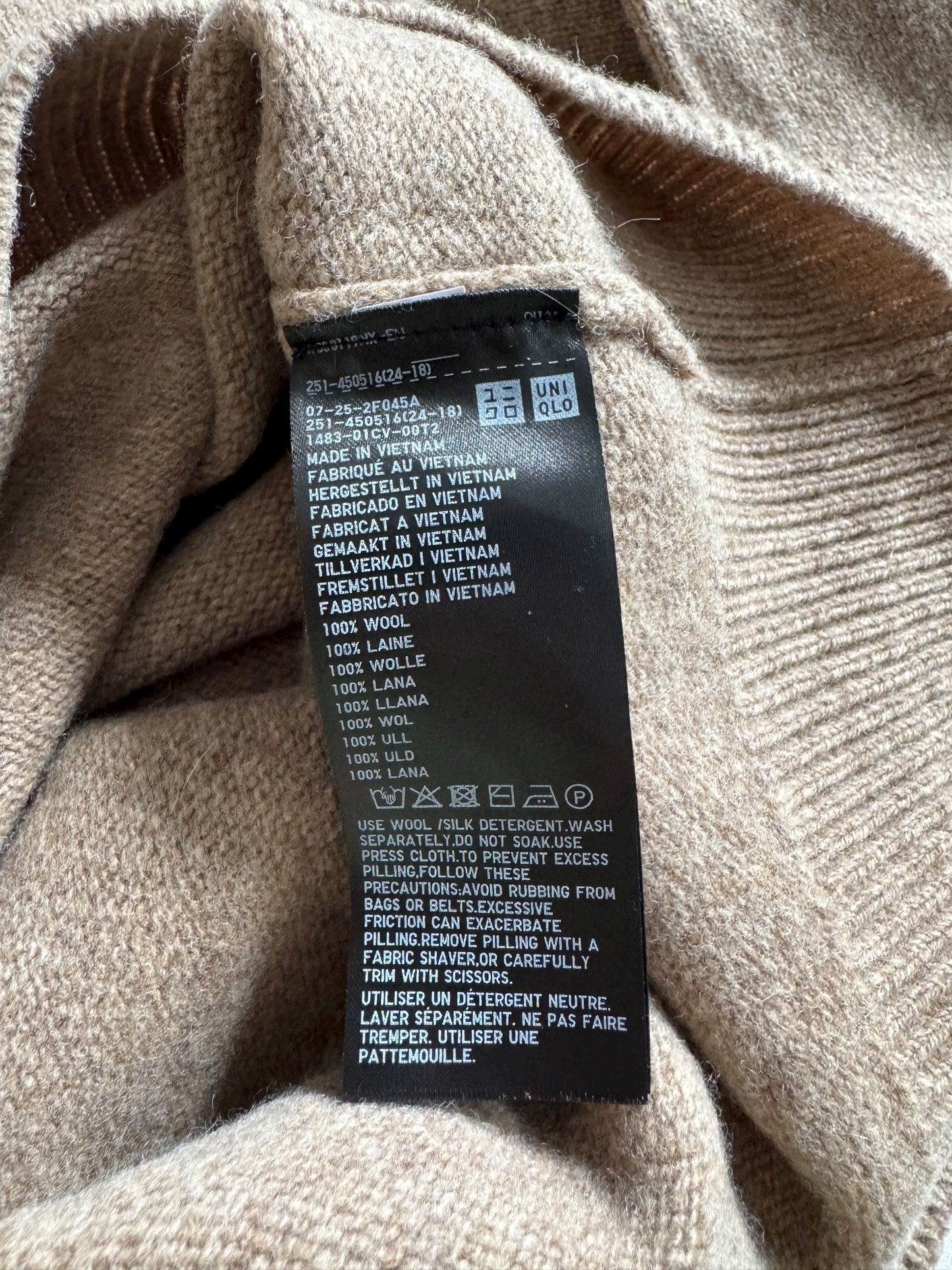 🧶 Pulover Uniqlo – Oatmeal Brown – 100% Lână – Men’s M