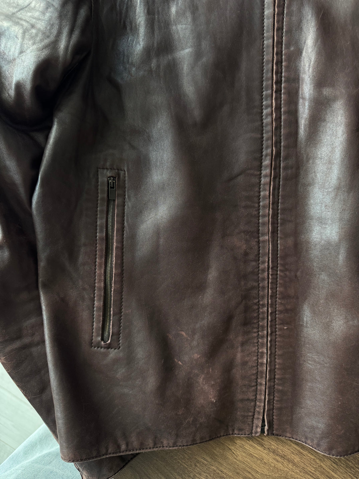 Jachetă Distressed Piele Miel Calvin Klein Vintage | Burgundy Închis| Made in Italy | M