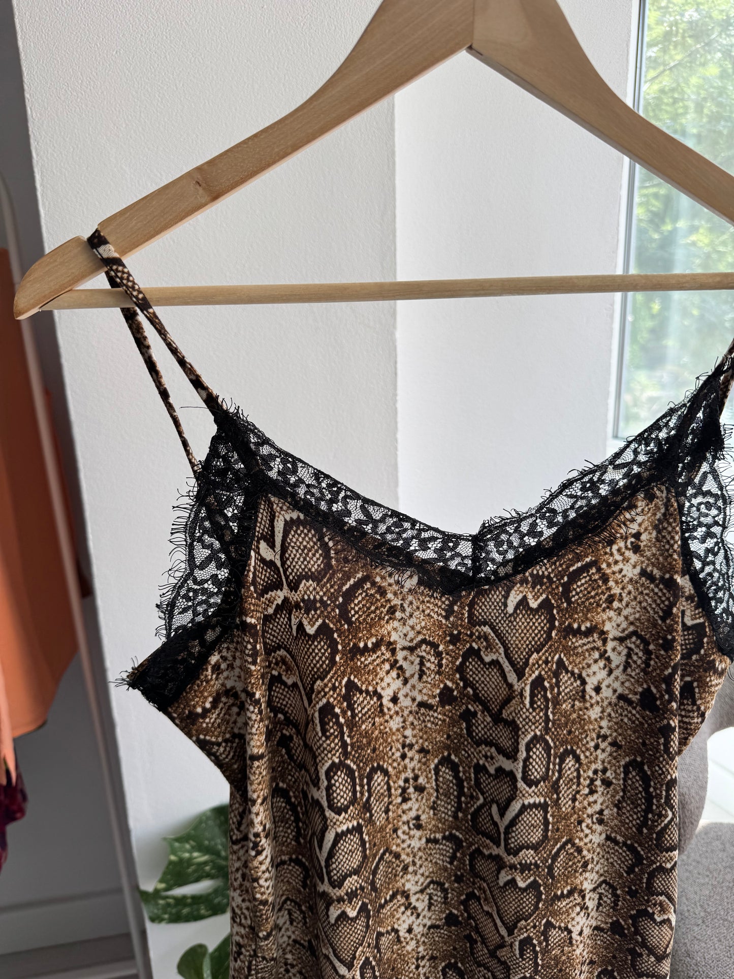 🐍 Cami Top Snakeskin Print Y2K | Stretch – M/L Damă