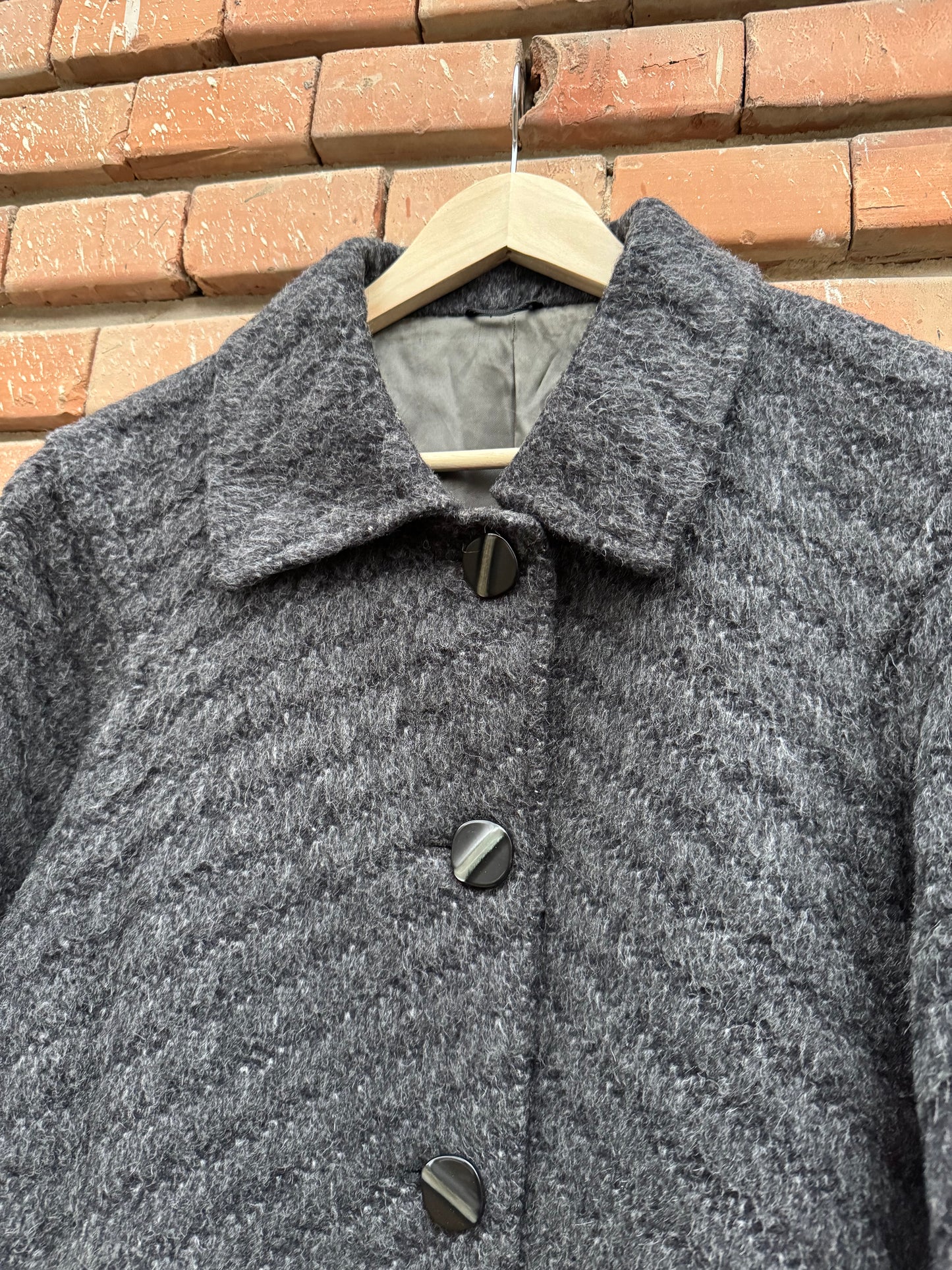 🦙 Palton Vintage Damă Gri Texturat din Lână și Alpaca – IT 46 (M/L)