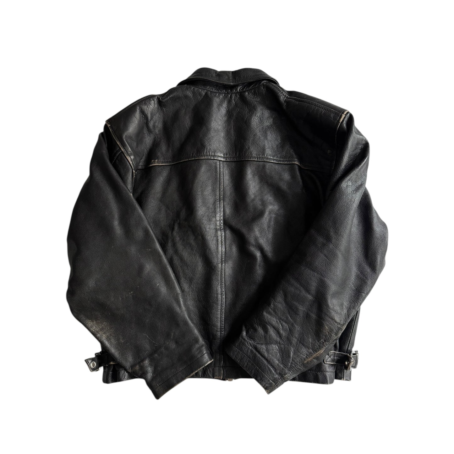 🏍️ Geacă vintage din piele neagră pentru bărbați – mărimea L – croială cropped – piele naturală cu patină autentică