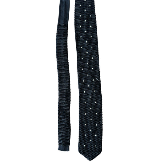 👔 Cravată Tricotată Navy Polka Dots Vintage | Mătase Naturală | Made in Italy
