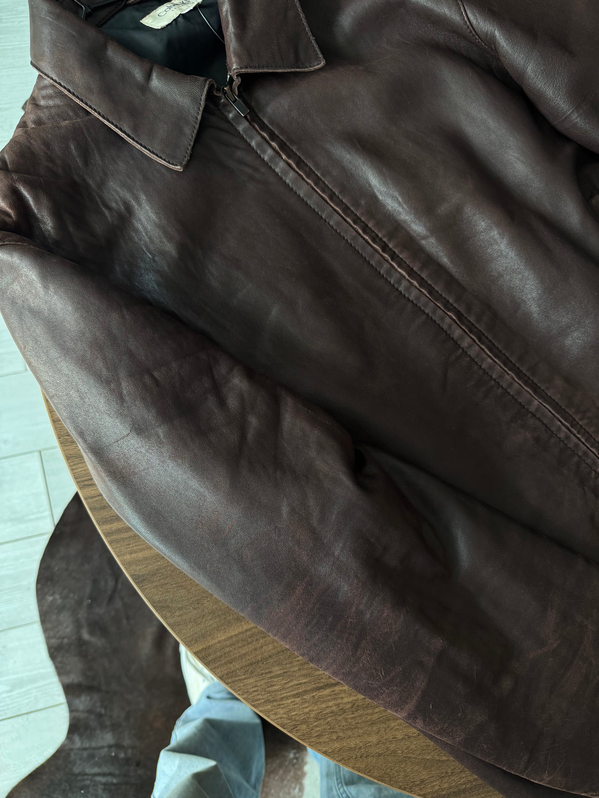 Jachetă Distressed Piele Miel Calvin Klein Vintage | Burgundy Închis| Made in Italy | M