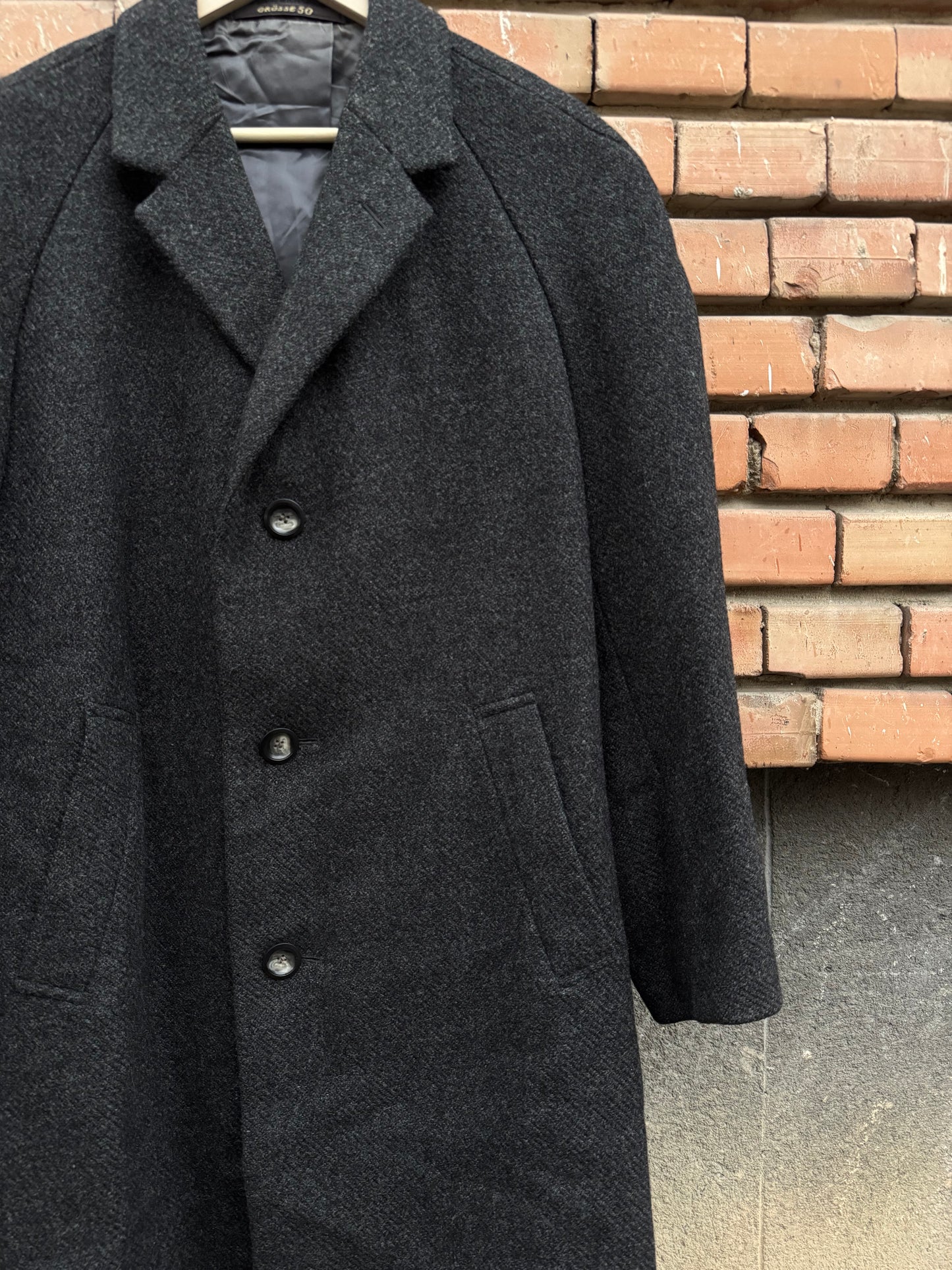 🐑 🐪 Palton Vintage Bărbați Gri Închis din Lână Nouă și Păr de Cămilă – 50 (L)